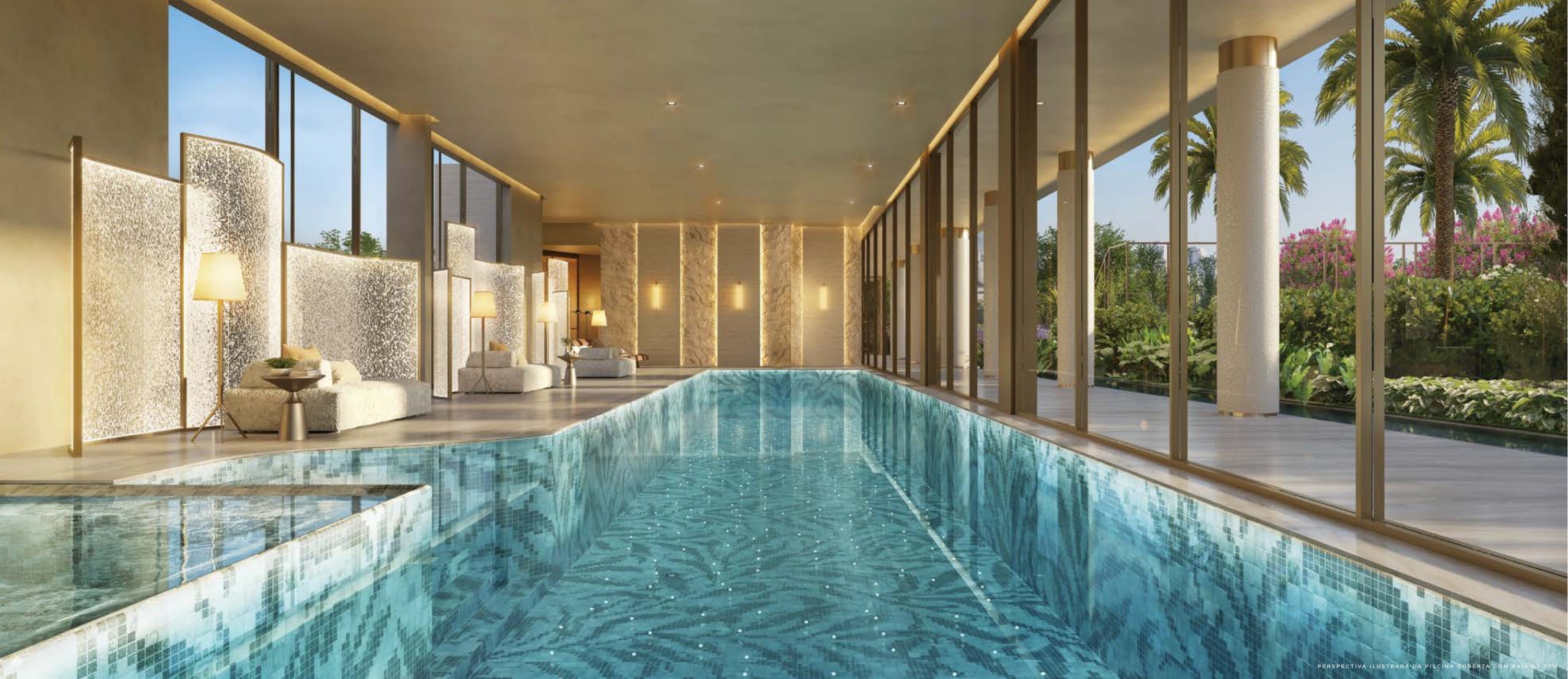 Perspectiva ilustrada da piscina coberta com raia de 25 metros
