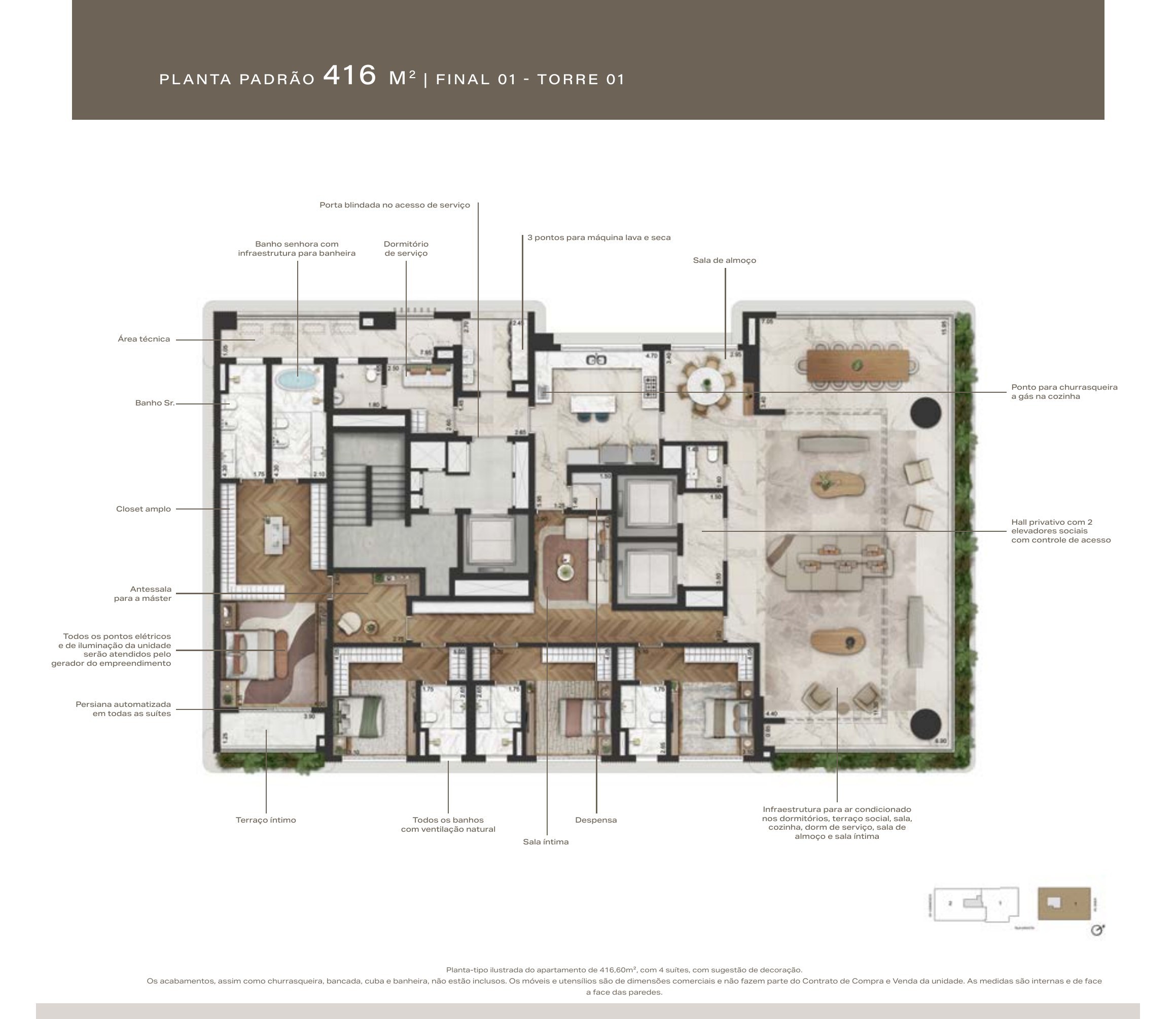 Planta planta padrão Apartamento 416,60 m², Final 1, Torre 1